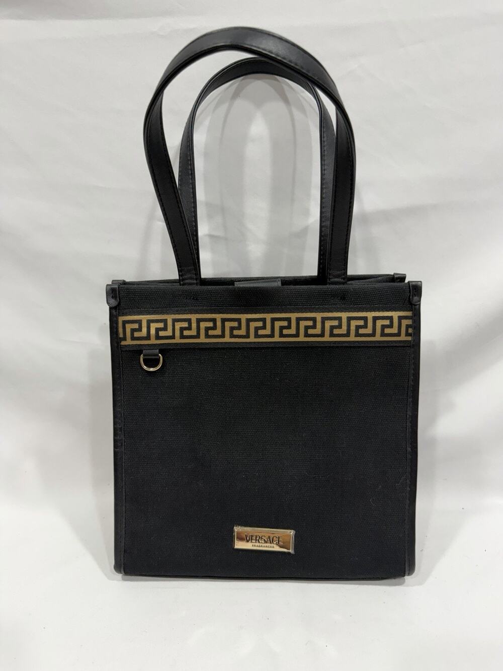 Versace Fragrances Canvas Bag Black Gold Travel Purse Handbag Shoulder Tote New